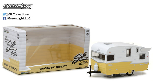 White & Yellow Shasta 15' Airflyte 1/24 Scale Diecast Model by Greenlight