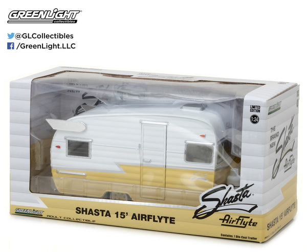 White & Yellow Shasta 15' Airflyte 1/24 Scale Diecast Model by Greenlight