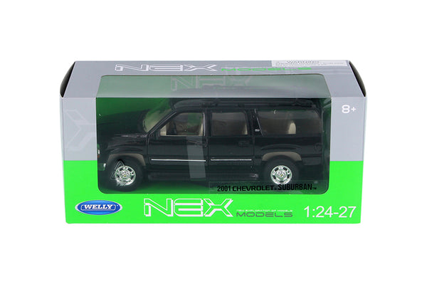 Black 2001 Chevrolet Suburban 1/27 Scale Diecast Model with Window Box by Welly