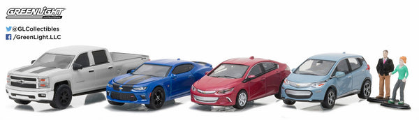Motorworld Modern Chevrolet Dealership Set includes 4 1/64 Vehicles and 2 Figures