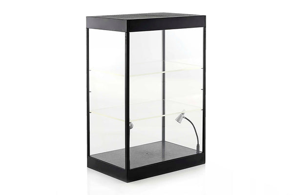 Large LED Light Display Case with 2 Adjustable Shelves (Black) Ideal for 1/24 Scale Cars