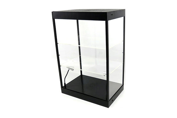 Large LED Light Display Case with 2 Adjustable Shelves (Black) Ideal for 1/24 Scale Cars
