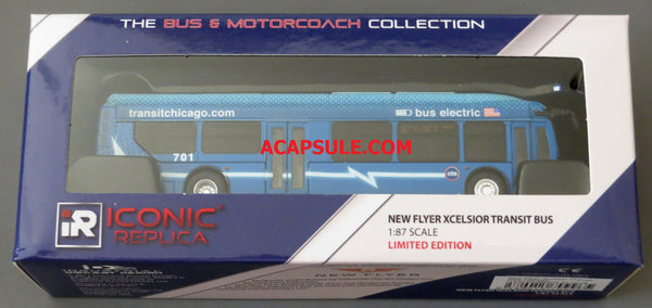 Chicago CTA Route 82 1/87 Scale New Flyer Xcelsior Charge Model Bus in Blue Electric Livery