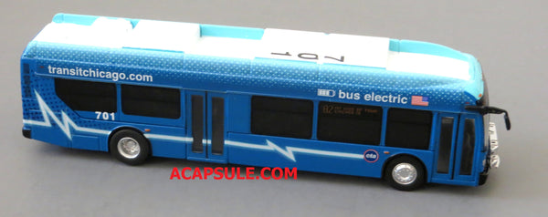 Chicago CTA Route 82 1/87 Scale New Flyer Xcelsior Charge Model Bus in Blue Electric Livery