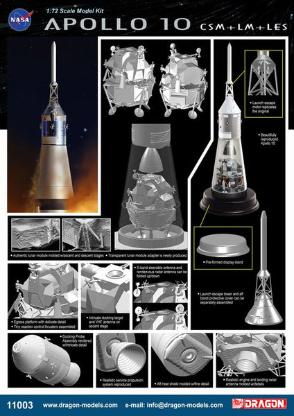 Apollo 10 1/72 Scale Model Kit with CSM + LM + LES