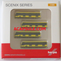 Herpa Scenix - Airport Bus Set - set of 4 Yellow Buses 1/400 Scale