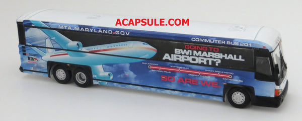MTA Maryland Commuter Bus 201 to BWI Marshall Airport - 1/87 Scale MCI D4505 Motorcoach Diecast Model