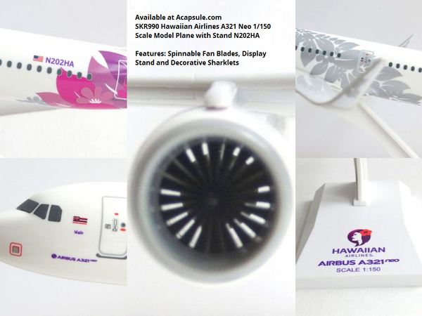 Skymarks Hawaiian Airlines A321 Neo 1/150 Scale Model Plane with Stand N202HA SKR990