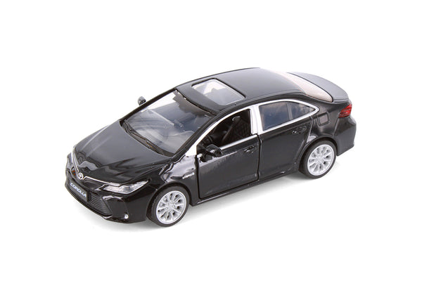 Black Toyota Corolla Diecast Toy with Opening Doors and Pullback Action 1/33 Scale 5 1/2 Inches Long