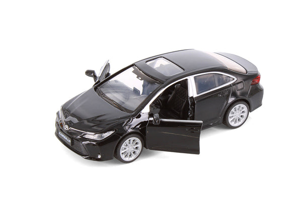 Black Toyota Corolla Diecast Toy with Opening Doors and Pullback Action 1/33 Scale 5 1/2 Inches Long