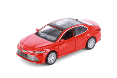 Red Toyota Camry Diecast Toy with Opening Doors and Pullback Action 1/34 Scale 5.6 Inches Long