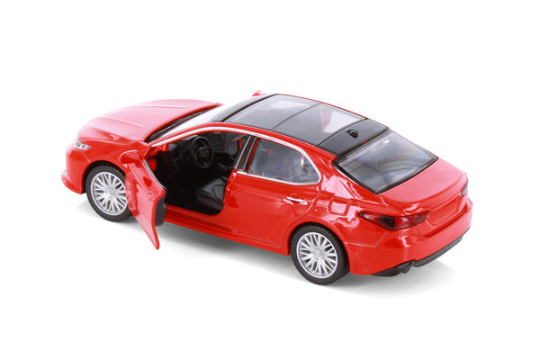 Red Toyota Camry Diecast Toy with Opening Doors and Pullback Action 1/34 Scale 5.6 Inches Long