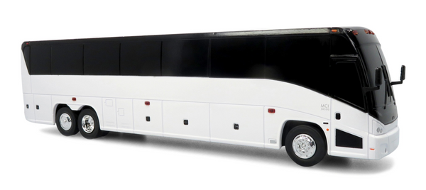 1/50th Scale 10.25 Inches White MCI J4500 Coach - Toy Bus Bank with Rolling Wheels