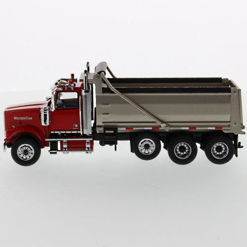 Western Star 4900 SF Dump Truck - Red cab - Matte silver body 1/50 Scale