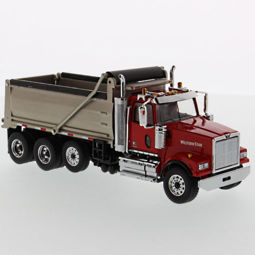 Western Star 4900 SF Dump Truck - Red cab - Matte silver body 1/50 Scale