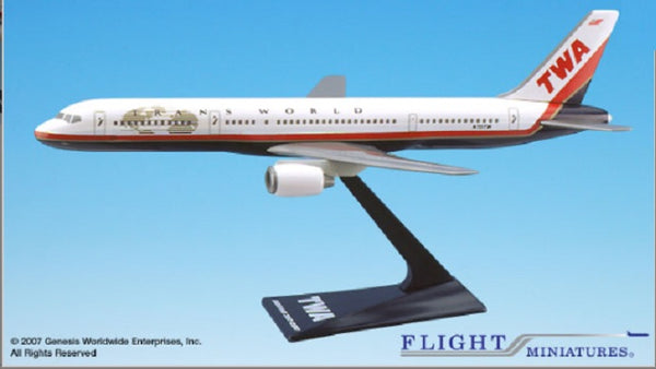 Flight Miniatures TWA Boeing 757-200 Globe Livery 1/200 Scale Model with Stand N701TW