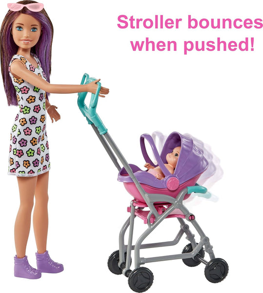 Barbie Skipper Babysitter Doll (Brunette), Stroller, Baby Doll & 5 Accessories