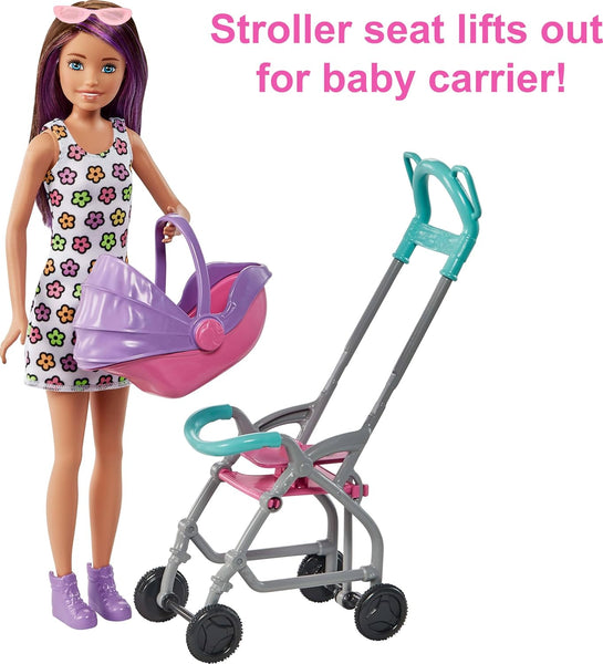 Barbie Skipper Babysitter Doll (Brunette), Stroller, Baby Doll & 5 Accessories