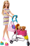 Barbie Pets Stroll & Play Pups Playset with Blonde Doll, Transforming Stroller and Puppies