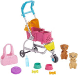 Barbie Pets Stroll & Play Pups Playset with Blonde Doll, Transforming Stroller and Puppies