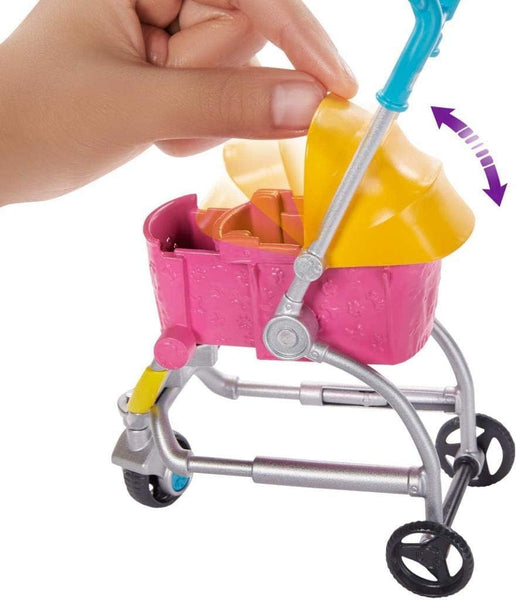 Barbie Pets Stroll & Play Pups Playset with Blonde Doll, Transforming Stroller and Puppies