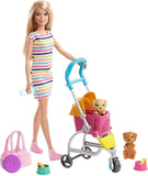 Barbie Pets Stroll & Play Pups Playset with Blonde Doll, Transforming Stroller and Puppies