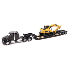 1:87 Scale Kenworth T880s SBFS 40in-Sleeper Tandem Tractor with Lowboy Trailer and Cat 320D L Hydraulic Excavator