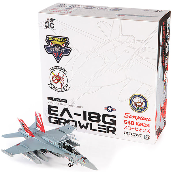 JC Wings US Navy EA-18G Growler VAQ-132 Scorpions, 2021 1/72 Scale Deicast Model Plane