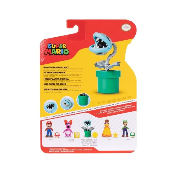 Nintendo Super Mario 4'' Bone Piranha Plant with Coin Action Figure