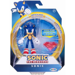 Modern "Grind Shoes" Sonic with Red Chaos Emerald 4 Inch Action Figure with 11 Points of Articulation