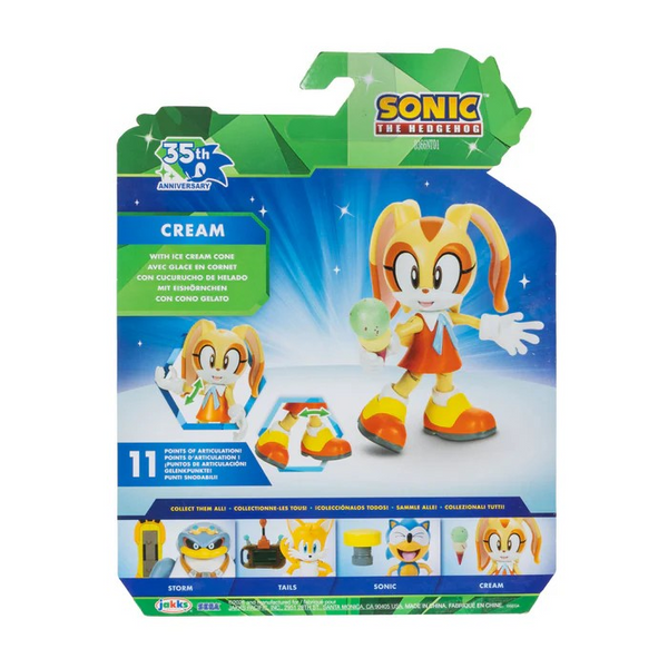 Sonic 35th Anniversary Cream with Ice Cream 4 Inch Action Figure with 11 Points of Articulation