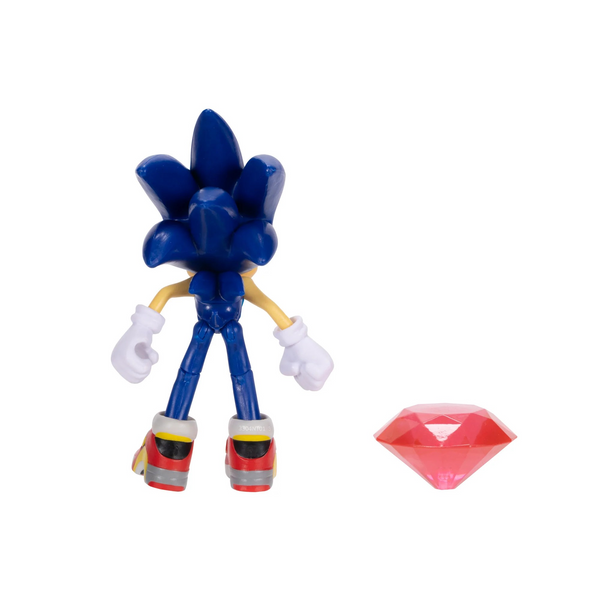 Sonic 35th Anniversary Modern Grind Shoes Sonic 4 Inch Figure with Red Chaos Emerald and 11 Points of Articulation