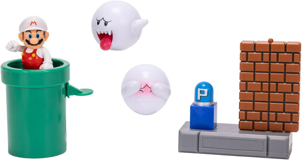 Jakks Pacific 2.5 Inch Super Mario Spinning Spirit House Diorama Set (3 Figures, 2 Accessories)