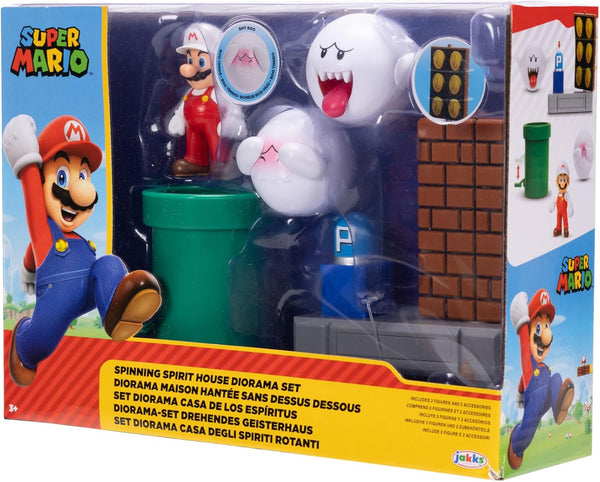 Jakks Pacific 2.5 Inch Super Mario Spinning Spirit House Diorama Set (3 Figures, 2 Accessories)