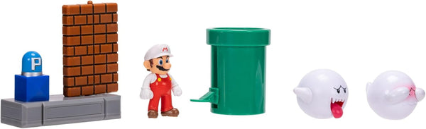 Jakks Pacific 2.5 Inch Super Mario Spinning Spirit House Diorama Set (3 Figures, 2 Accessories)