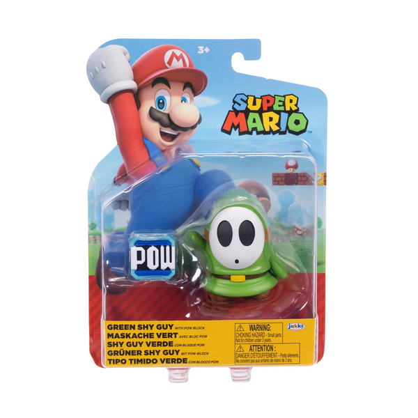 Nintendo Super Mario 4'' Green Shy Guy Action Figure with Pow Box