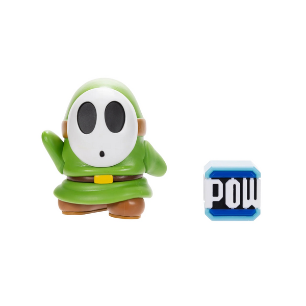 Nintendo Super Mario 4'' Green Shy Guy Action Figure with Pow Box