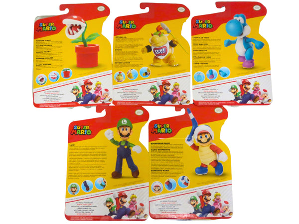 Jakk's Super Mario 4'' Action Figure Wave 50 Set of 5 ( Boomer Mario, LBlue Yoshi, Luigi, Piranha and Bowser Jr
