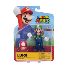Nintendo Super Mario 4'' Luigi with Red Super Mushroom Action Figure