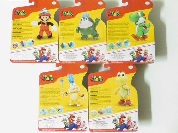 Jakk's Super Mario 4'' Action Figure Wave 51 Set of 5 (Drill Mario, Yoshi, Larry Koopa, Spike and Koopa Trooper