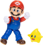 The Super Mario Galaxy Movie Mario 5 Inch Figure with Yellow Glow-in-The Dark Luma Star