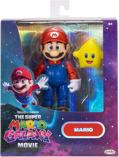 The Super Mario Galaxy Movie Mario 5 Inch Figure with Yellow Glow-in-The Dark Luma Star