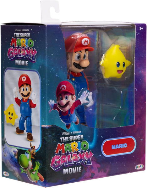 The Super Mario Galaxy Movie Mario 5 Inch Figure with Yellow Glow-in-The Dark Luma Star