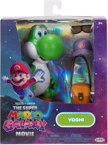 The Super Mario Galaxy Movie Yoshi 5 Inch Figure with Hat, Sunglasses, and Satchel