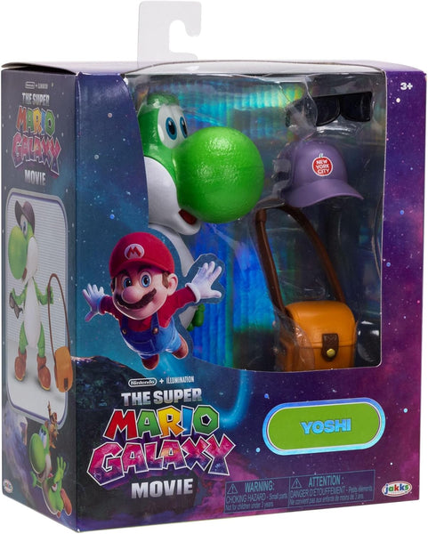 The Super Mario Galaxy Movie Yoshi 5 Inch Figure with Hat, Sunglasses, and Satchel