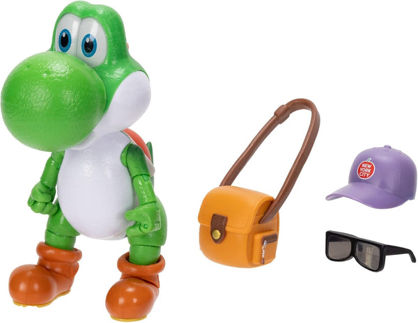 The Super Mario Galaxy Movie Yoshi 5 Inch Figure with Hat, Sunglasses, and Satchel
