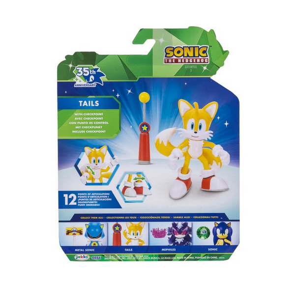 Sonic 35th Anniversary Tails with Checkpoint 4 Inch Action Figure with 12 Points of Articulation