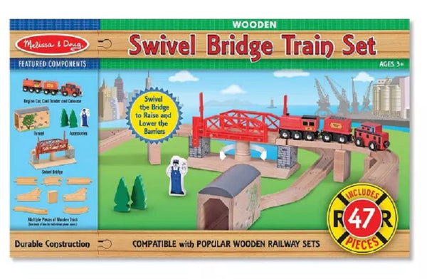 Melissa & Doug Wooden Swivel Bridge Train Set (47 pieces)