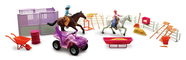 New Ray - Valley Ranch Pink Horse Riding Set (Durable plastic playset)