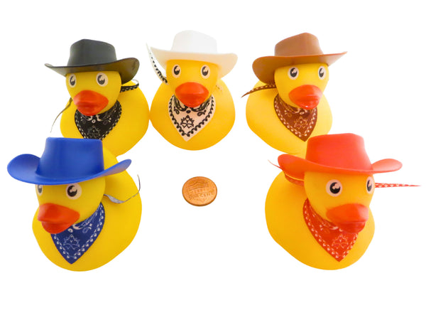 Set of Five 2 Inch Cowboy Hats and Bandana Rubber Duckies